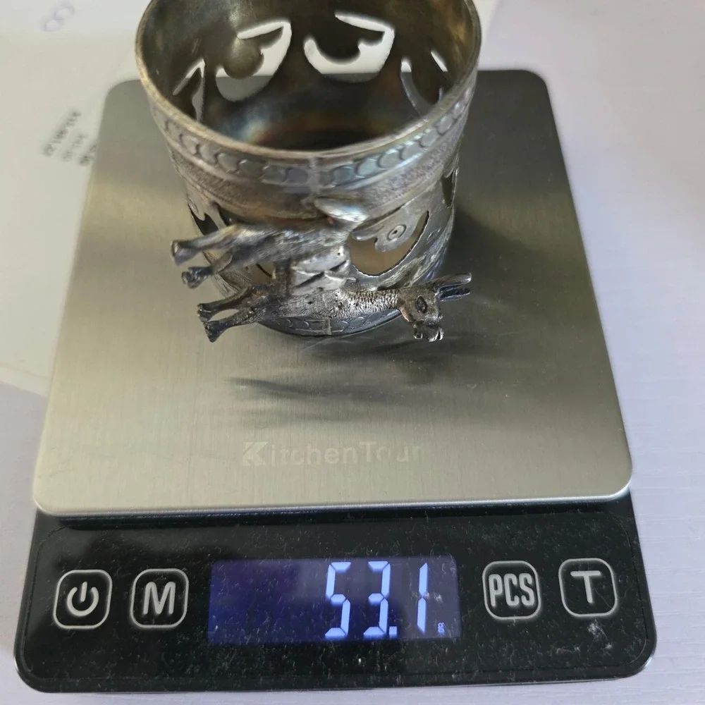 Vintage Peru 925 Sterling Silver Napkin Ring 3D Llama Pierced Design 53.1g